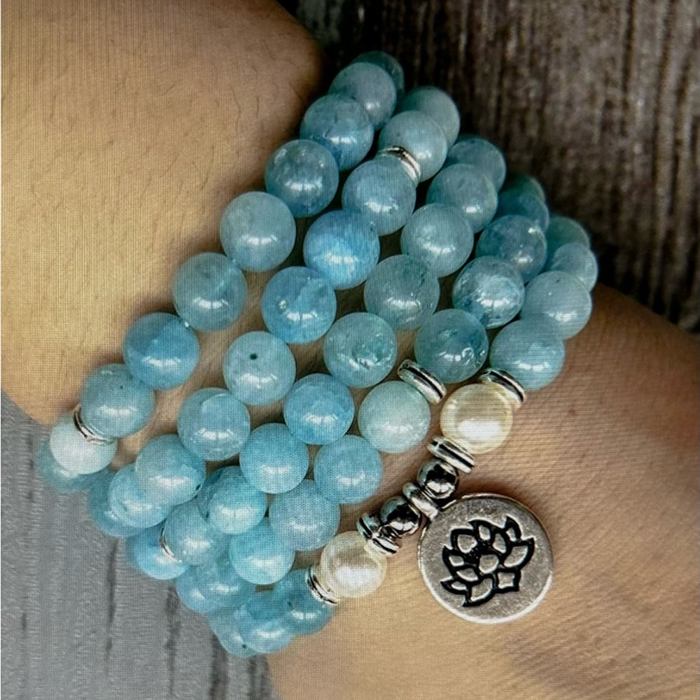NWOT PRANA HEART AQUAMARINE LOTUS AND ZINC BRACELET/NECKLACE ! Calming healing. - Picture 4 of 6
